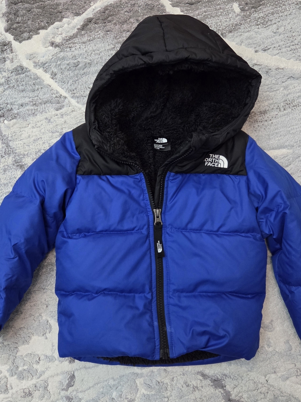 The North Face Blue and Black Hooded Puffer Jacket - Kids